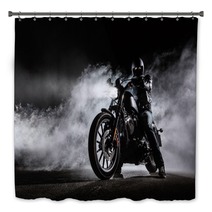 High Power Motorcycle Chopper With Man Rider At Night Bath Decor 153384974