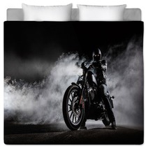 High Power Motorcycle Chopper With Man Rider At Night Bedding 153384974