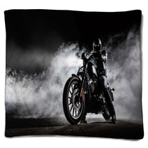 High Power Motorcycle Chopper With Man Rider At Night Blankets 153384974