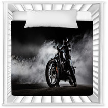 High Power Motorcycle Chopper With Man Rider At Night Nursery Decor 153384974