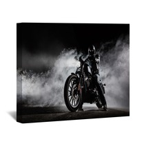 High Power Motorcycle Chopper With Man Rider At Night Wall Art 153384974