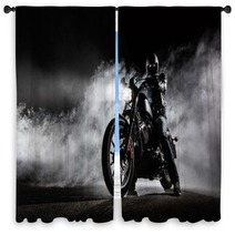 High Power Motorcycle Chopper With Man Rider At Night Window Curtains 153384974