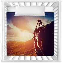 Hikers Climbing On Mountain. Help, Risk, Support, Assistance Nursery Decor 66004066