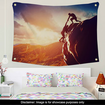 Hikers Climbing On Mountain. Help, Risk, Support, Assistance Wall Art 66004066