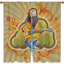 Hippie With Guitar In Nirvana Window Curtains 20009435