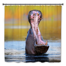 Hippopotamus Displaying Aggressive Behavior Bath Decor 61440293