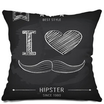 Hipster Background, Mustaches, Chalkboard Pillows 60689428