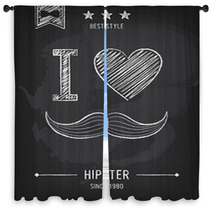 Hipster Background, Mustaches, Chalkboard Window Curtains 60689428