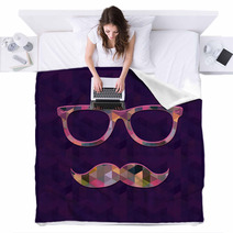 Hipster Icon With Geometric Grunge Background Blankets 61178048