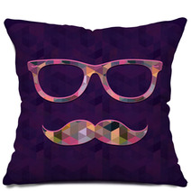 Hipster Icon With Geometric Grunge Background Pillows 61178048