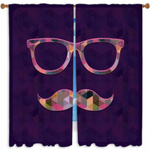 Hipster Icon With Geometric Grunge Background Window Curtains 61178048