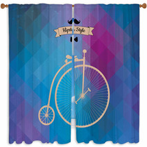 Hipster Monocycle. Triangle Background, Vector Illustration Window Curtains 59608752
