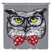Hipster Owl With Glasses And Bow Tie Glasses And Tie Are Separated Bath Decor 94690229