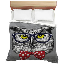 Hipster Owl With Glasses And Bow Tie Glasses And Tie Are Separated Bedding 94690229