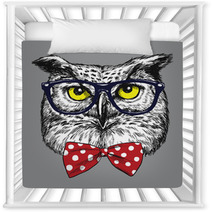 Hipster Owl With Glasses And Bow Tie Glasses And Tie Are Separated Nursery Decor 94690229