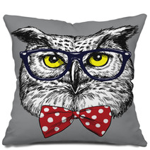Hipster Owl With Glasses And Bow Tie Glasses And Tie Are Separated Pillows 94690229