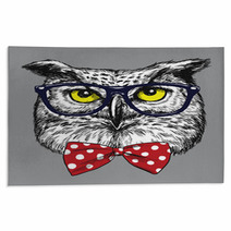 Hipster Owl With Glasses And Bow Tie Glasses And Tie Are Separated Rugs 94690229