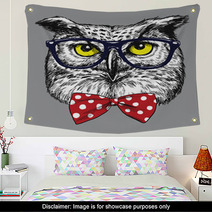 Hipster Owl With Glasses And Bow Tie Glasses And Tie Are Separated Wall Art 94690229