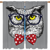 Hipster Owl With Glasses And Bow Tie Glasses And Tie Are Separated Window Curtains 94690229