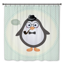 Hipster Penguin Textured Frame Design Illustration Bath Decor 59549533