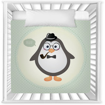 Hipster Penguin Textured Frame Design Illustration Nursery Decor 59549533