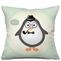 Hipster Penguin Textured Frame Design Illustration Pillows 59549533