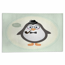 Hipster Penguin Textured Frame Design Illustration Rugs 59549533