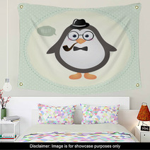 Hipster Penguin Textured Frame Design Illustration Wall Art 59549533