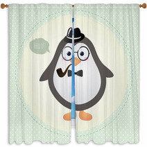 Hipster Penguin Textured Frame Design Illustration Window Curtains 59549533