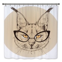 Hipster Portrait Of Bobcat With Glasses Bath Decor 100514140