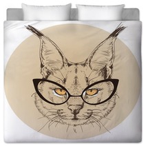 Hipster Portrait Of Bobcat With Glasses Bedding 100514140