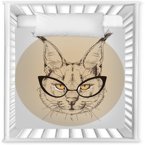 Hipster Portrait Of Bobcat With Glasses Nursery Decor 100514140