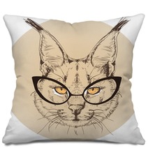 Hipster Portrait Of Bobcat With Glasses Pillows 100514140