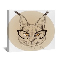 Hipster Portrait Of Bobcat With Glasses Wall Art 100514140