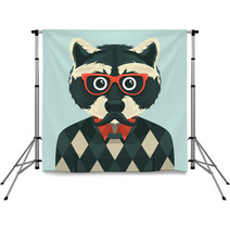 Hipster Raccoon With Mustache And Eyeglasses Backdrops 55967695