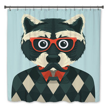 Hipster Raccoon With Mustache And Eyeglasses Bath Decor 55967695