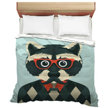 Hipster Raccoon With Mustache And Eyeglasses Bedding 55967695