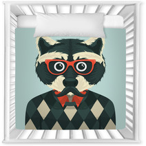 Hipster Raccoon With Mustache And Eyeglasses Nursery Decor 55967695