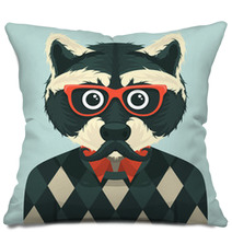 Hipster Raccoon With Mustache And Eyeglasses Pillows 55967695