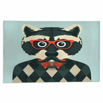 Hipster Raccoon With Mustache And Eyeglasses Rugs 55967695