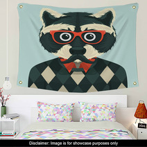 Hipster Raccoon With Mustache And Eyeglasses Wall Art 55967695
