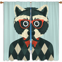 Hipster Raccoon With Mustache And Eyeglasses Window Curtains 55967695