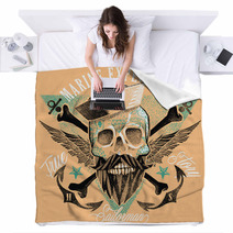 Hipster Skull Sailor Blankets 144073675