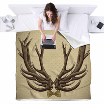 Hipster Vintage Background With Deer Antlers Blankets 61968480