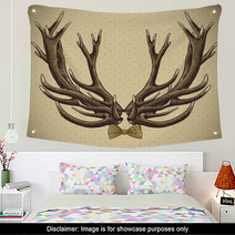 Hipster Vintage Background With Deer Antlers Wall Art 61968480