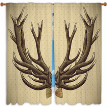Hipster Vintage Background With Deer Antlers Window Curtains 61968480