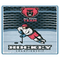 Hockey League Vintage Poster Rugs 129937984