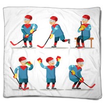 Hockey Player Cartoon Winter Sports Vector Character Illustration Blankets 144695476