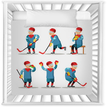 Hockey Player Cartoon Winter Sports Vector Character Illustration Nursery Decor 144695476