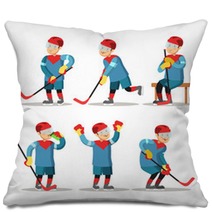 Hockey Player Cartoon Winter Sports Vector Character Illustration Pillows 144695476